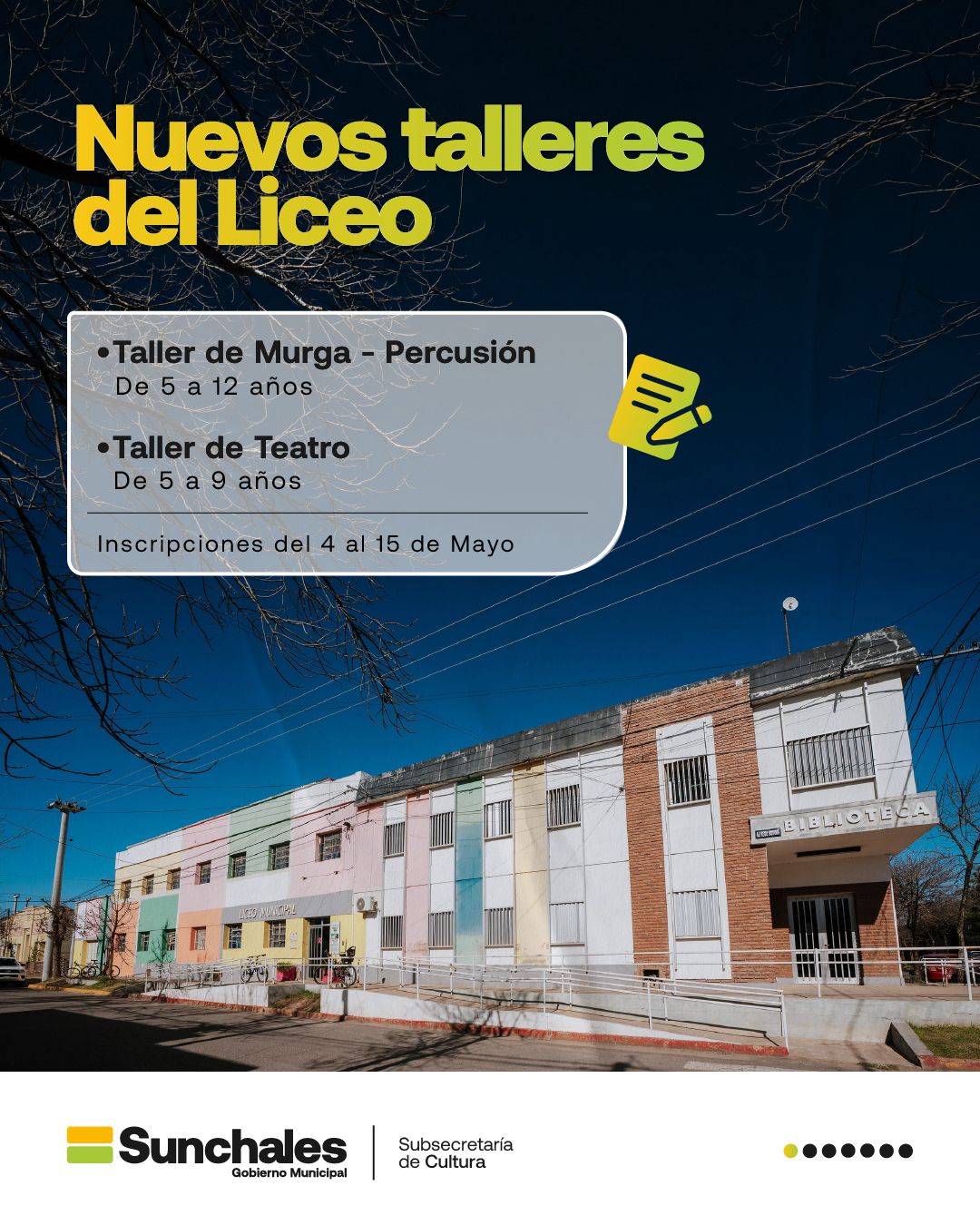  El Liceo Municipal amplia su oferta de talleres sumando Teatro y Murga – Percusión para niños