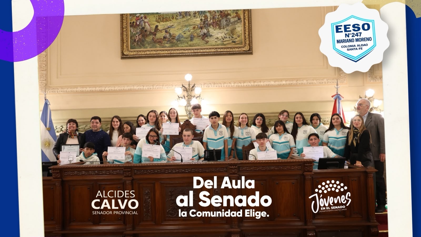  ALCIDES CALVO IMPULSA LA PARTICIPACIÓN DE ESTUDIANTES DE SECUNDARIA DEL DEPARTAMENTO CASTELLANOS A TRAVÉS DEL PROGRAMA “DEL AULA AL SENADO, LA COMUNIDAD ELIGE”